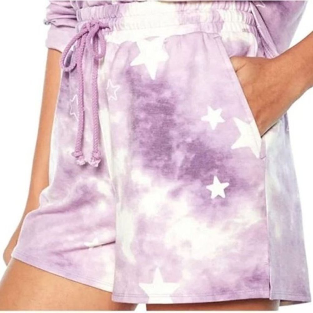 WILDFOX Purple Tie Dye Sweatshirt + Short Lounge Set Size: XL - NEW - Picture 3 of 4